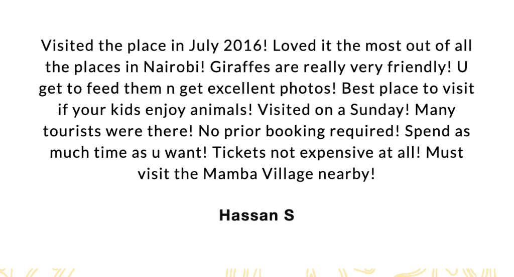 Review of Giraffe Centre by Hassan S